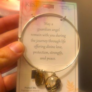 Silver expandable bangle , Guardian Angel theme and charms